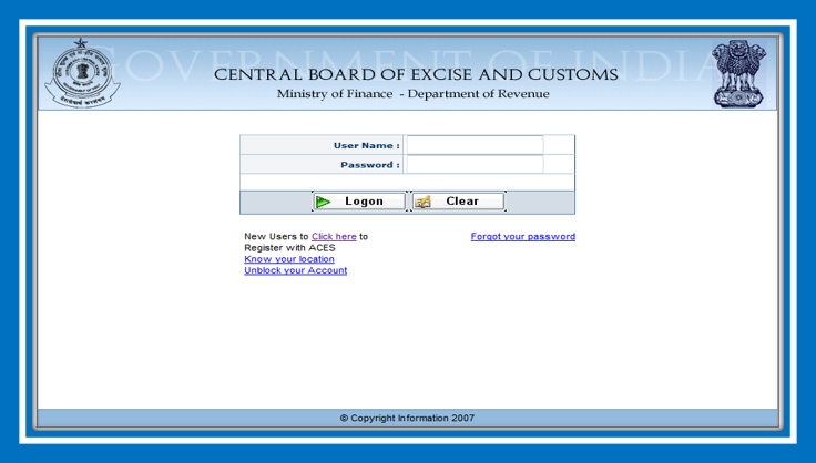 Step 1: Logon to ACES portal using the existing ACES User ID and Password